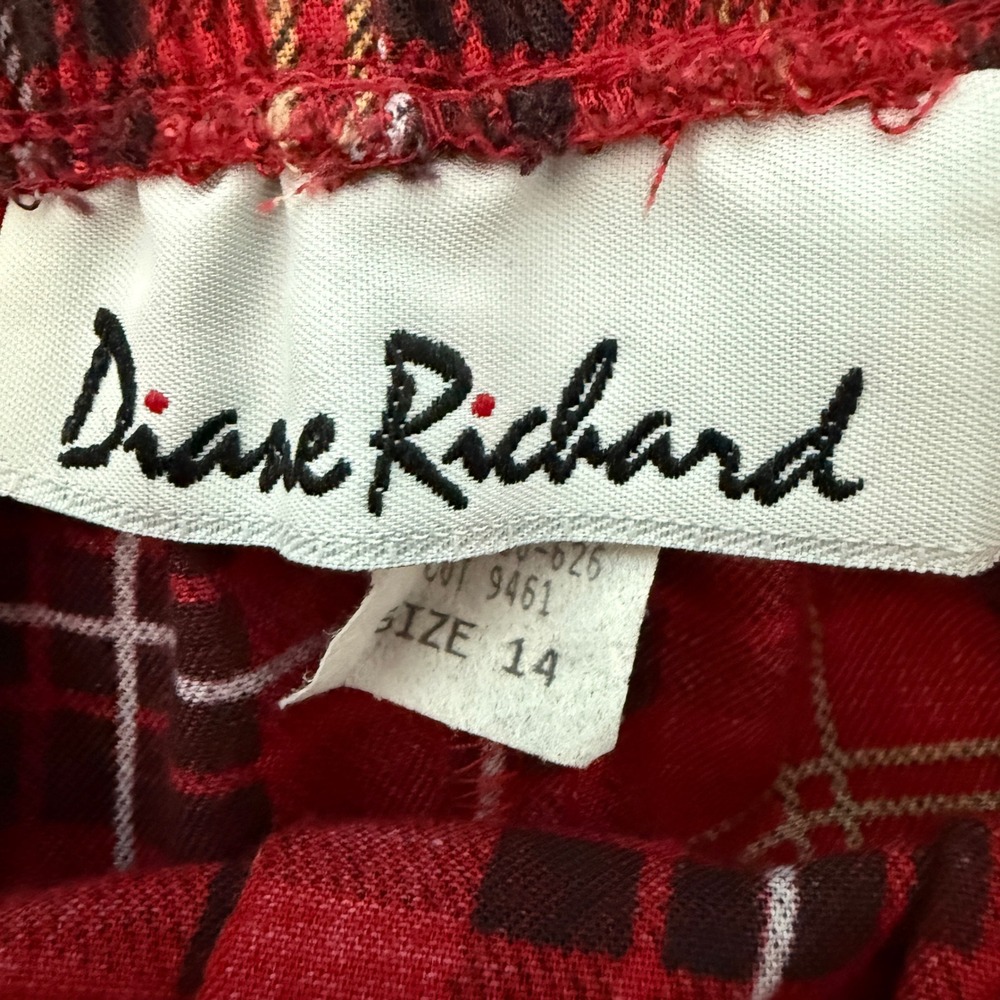 Diane Richard Plaid Pleated Midi Skirt Red Tartan Women Size 14 Vintage USA Made - Picture 4 of 5